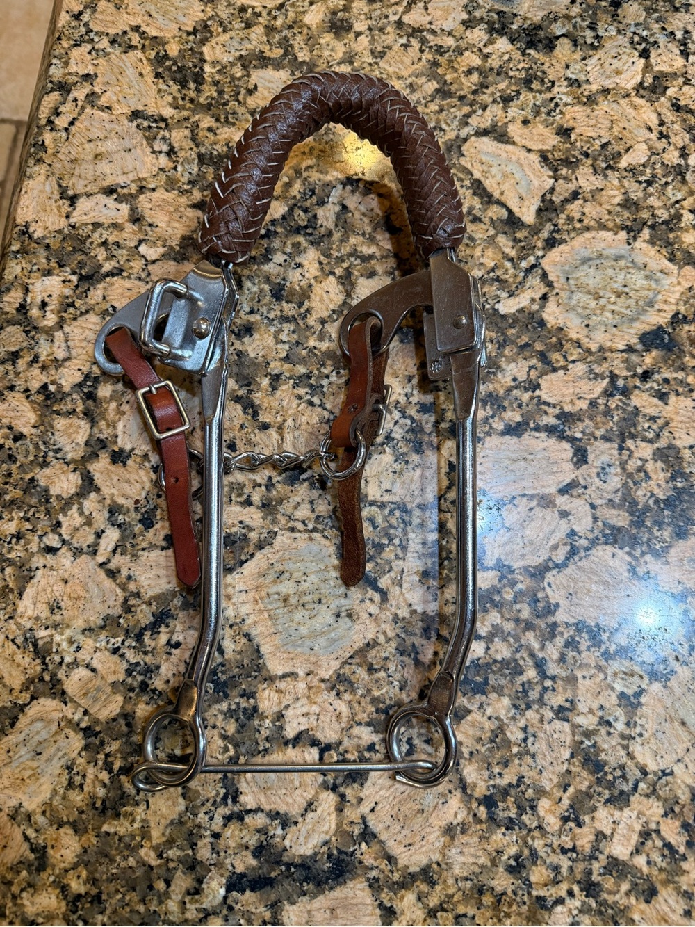 Brown Leather-Wrapped Western Horse HACKAMORE w/ leather chin strap